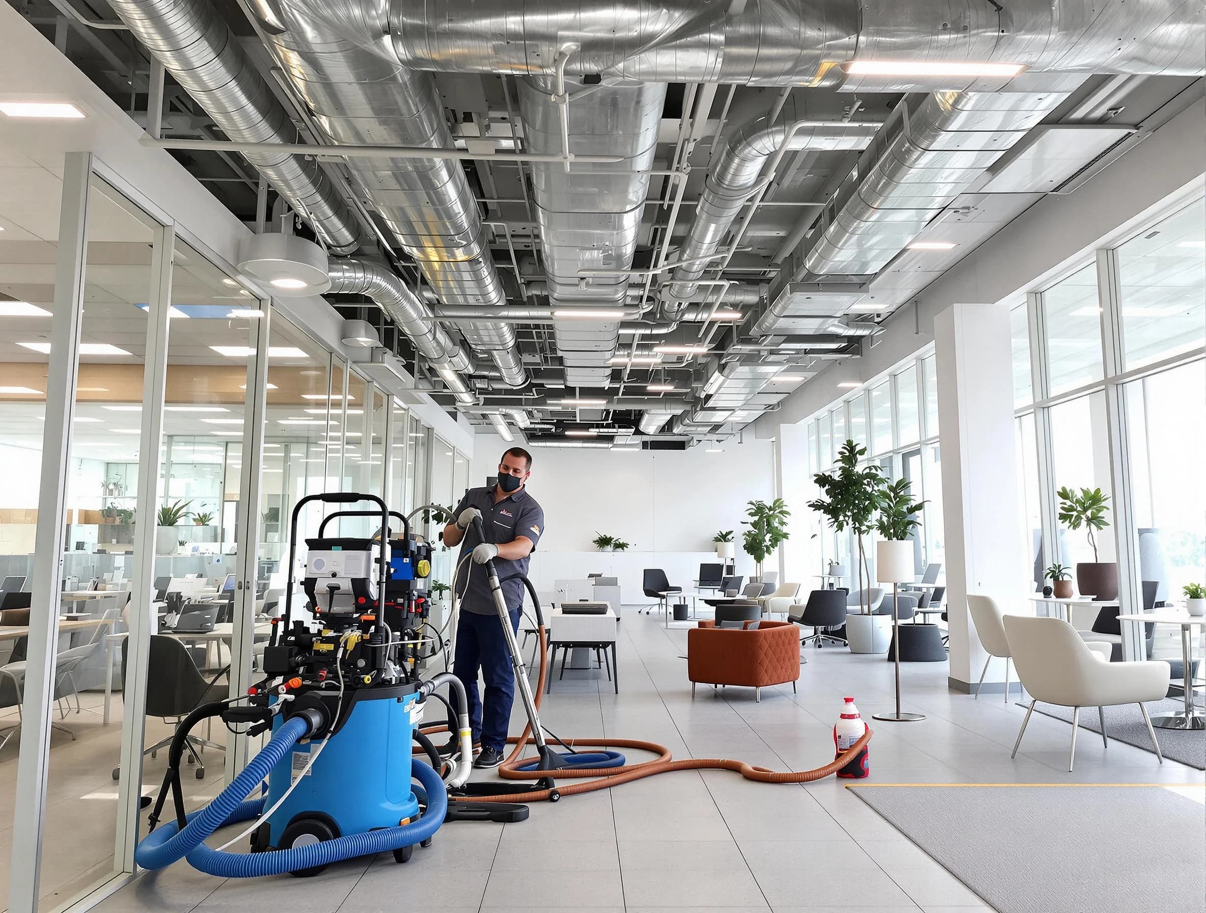 Homewood Air Duct Cleaning team conducting comprehensive commercial duct cleaning at a business location in Homewood