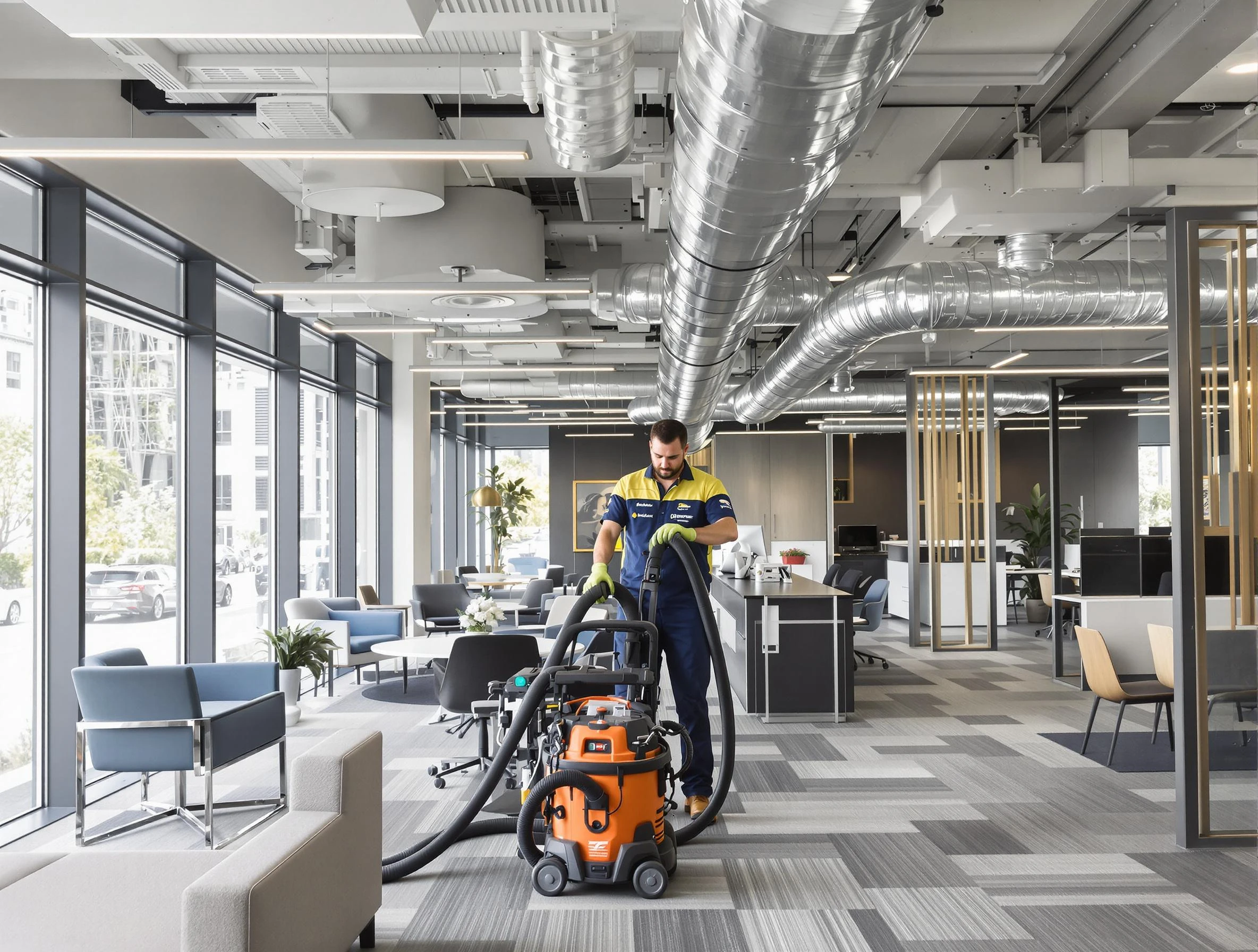 Homewood Air Duct Cleaning team performing thorough commercial duct cleaning at a Homewood business center